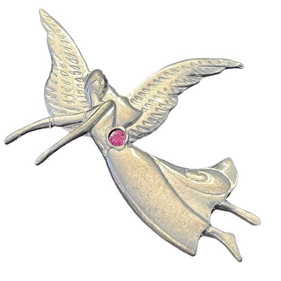 Birthstone Pewter Angel BROOCH PIN Ornament Pendant October Tourmaline Crystal - Picture 5 of 5